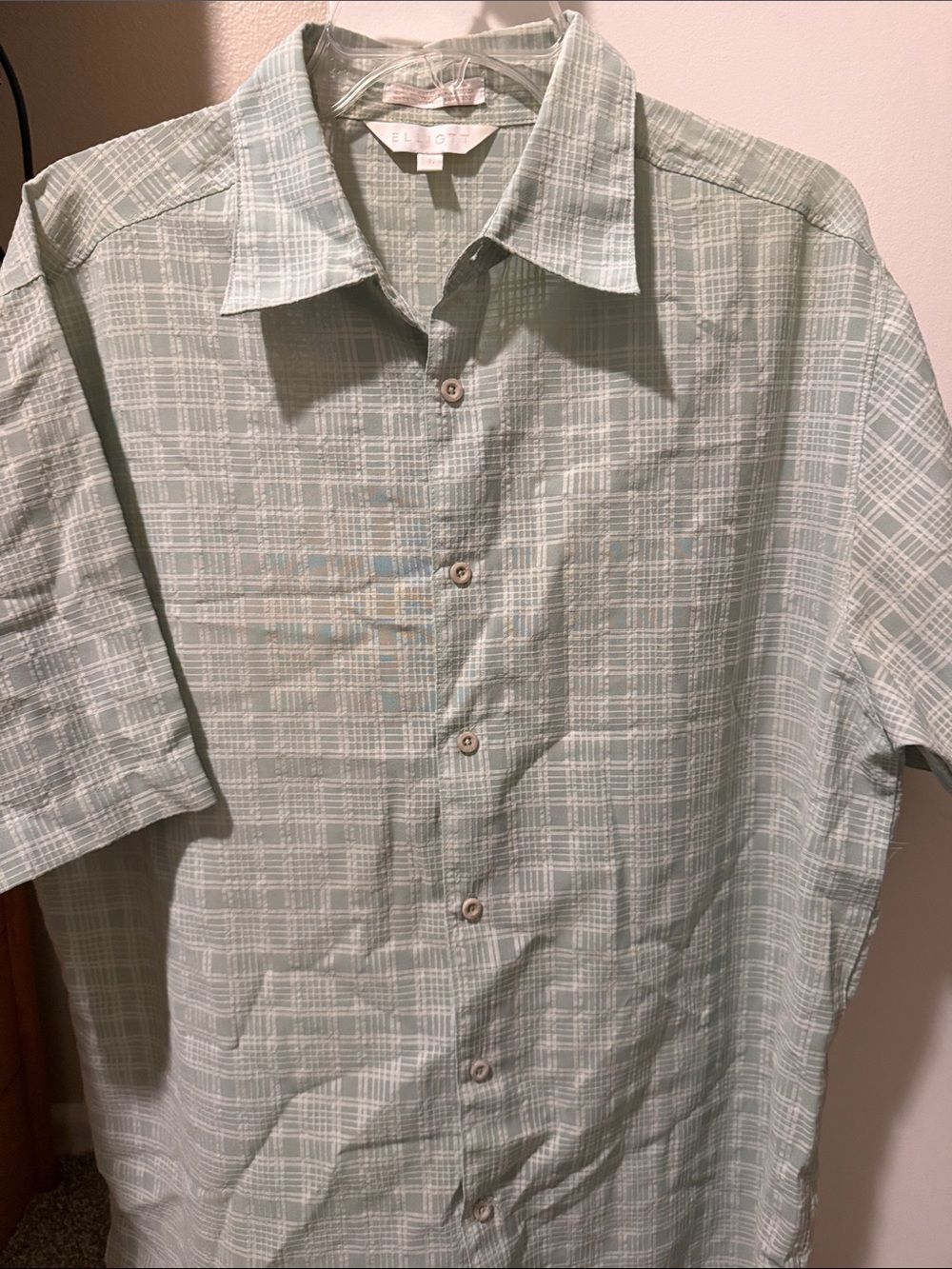Current/Elliott Light Sage Green Plaid Short-Sleeve Button-Down Shirt